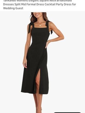 Tie-Shoulder Black Midi Dress